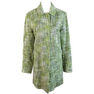 Dialogue Women's Lime White Herringbone Lined Career Jacket Trench Coat 14